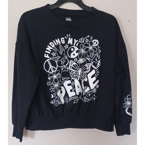 Justice Girl "Finding My Peace" Graphic Sweatshirt Size M 10 Butterflies Recycle - Picture 2 of 7